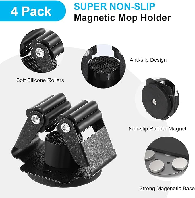 4PCS Magnetic Mop Broom Holder – Heavy Duty, Anti-Slip Wall Mount - Image 3