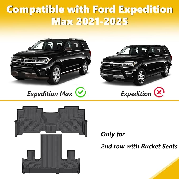 GINOWY-Floor Mats & Cargo Mat for Ford Expedition MAX 2021-2025 Bucket Seat 7 - Image 5