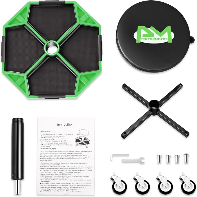 PM PERFORMOTOR Adjustable Height Pneumatic Garage Seat Rolling Mechanic Stool - Image 2