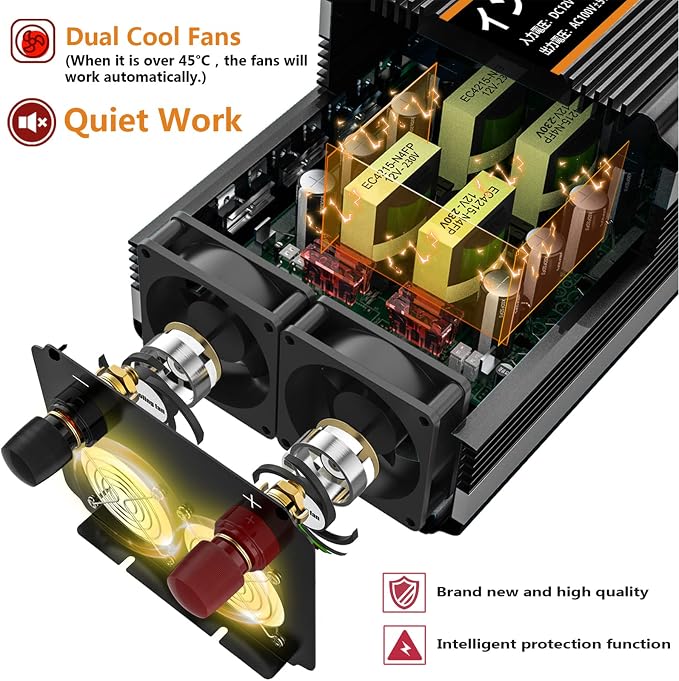 SUDOKEJI 2500W Power Inverter 12V DC to AC 110V/120V 5000W Converter 3 sockets - Image 5