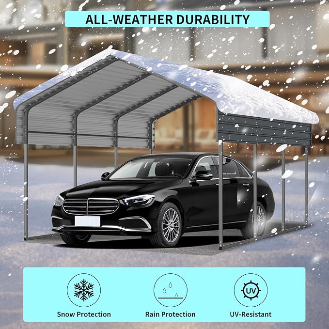 10x15 FT Metal Carport, Heavy Duty Car Port Canopy - Image 2