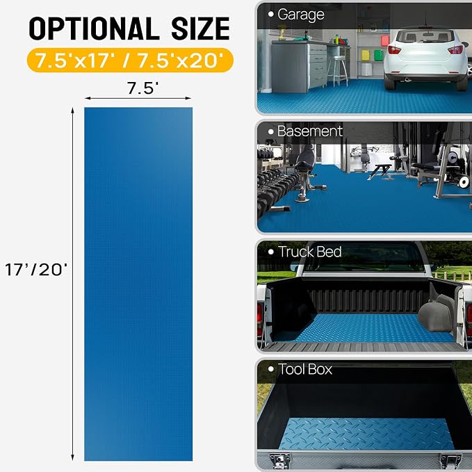 TUFFIOM 7.5 x 17 FT Garage Floor Mat, Thickened Diamond Plate PVC Garage Mats - Image 6