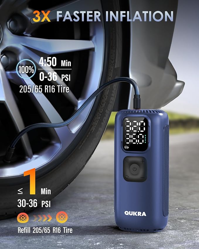 T22 Tire Inflator Protable Air Compressor, 3× Faster 160PSI Air Pump, Auto - Image 2