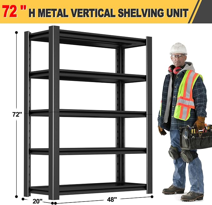 72" H x 48" W x 20" D 5-Tier Heavy Duty Garage Shelving Unit, 3000 LBS Capacity - Image 2