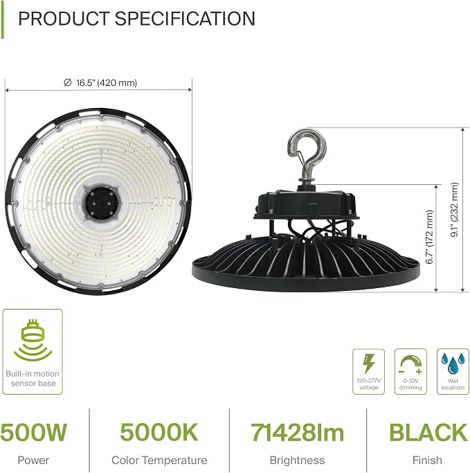ASD LED High Bay UFO Light Fixture, Commercial Shop Lighting | Dimmable - Image 2