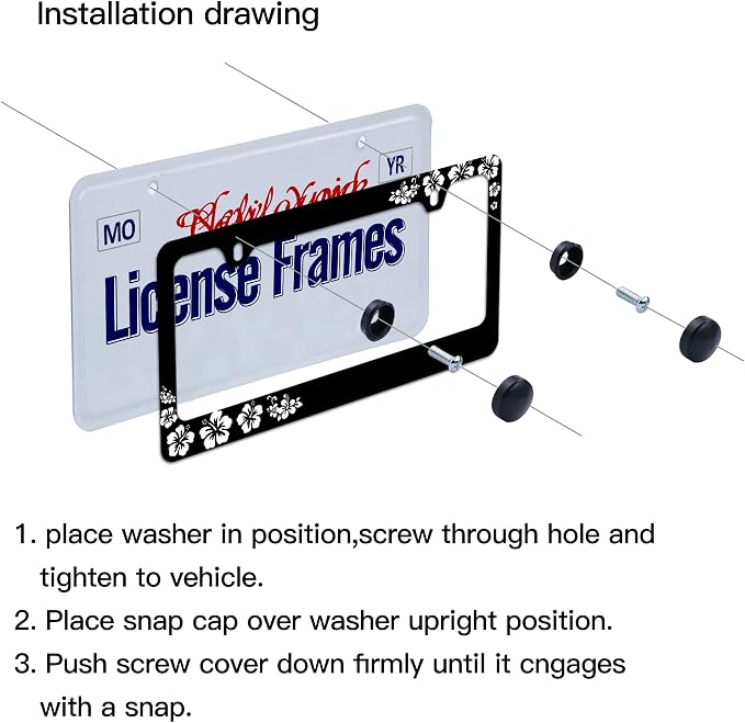 Stainless Steel Hibiscus Flower License Plate Frame Hibiscus License Plate - Image 3
