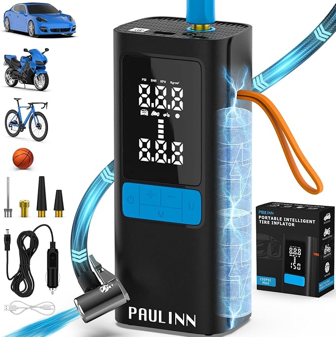 Tire Inflator Portable Air Compressor, 3X Faster 150 PSI 15000mAh Cordless Air by PAULINN