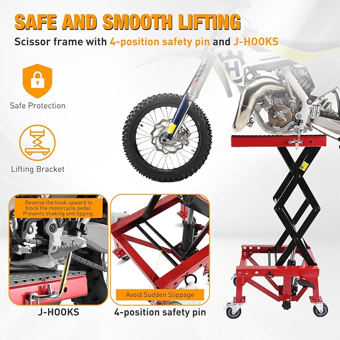 Nilight Motorcycle Lift Table Jack 300 LBS Heavy Duty Hydraulic Motorcycle - Image 6