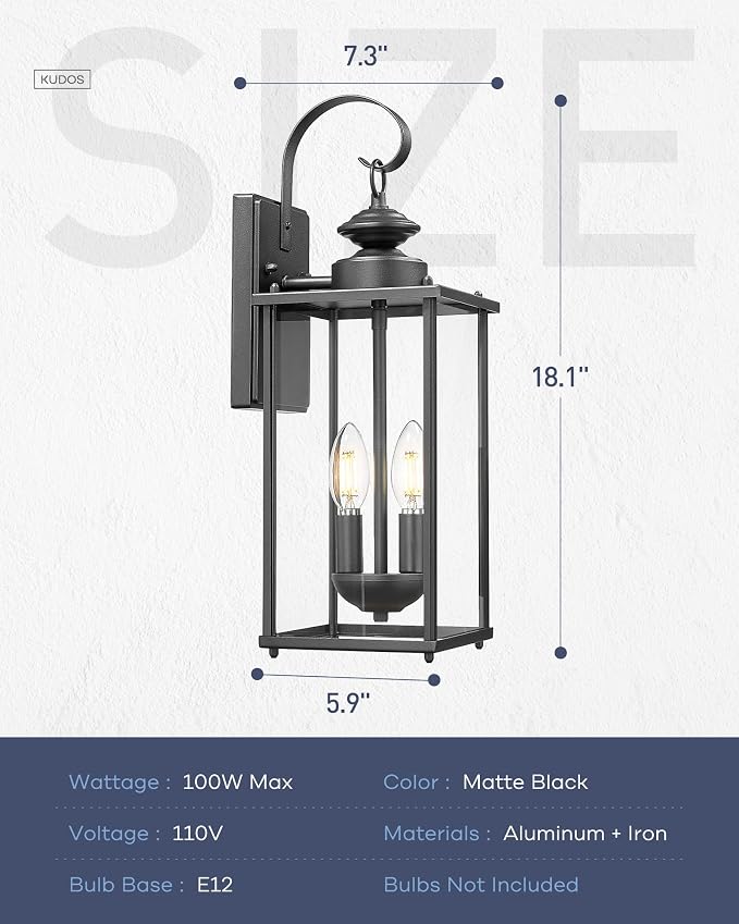 kudos Porch Lights, 18.1 inch Large Outdoor Wall Light, E12 Sockets, Anti-Rust - Image 4