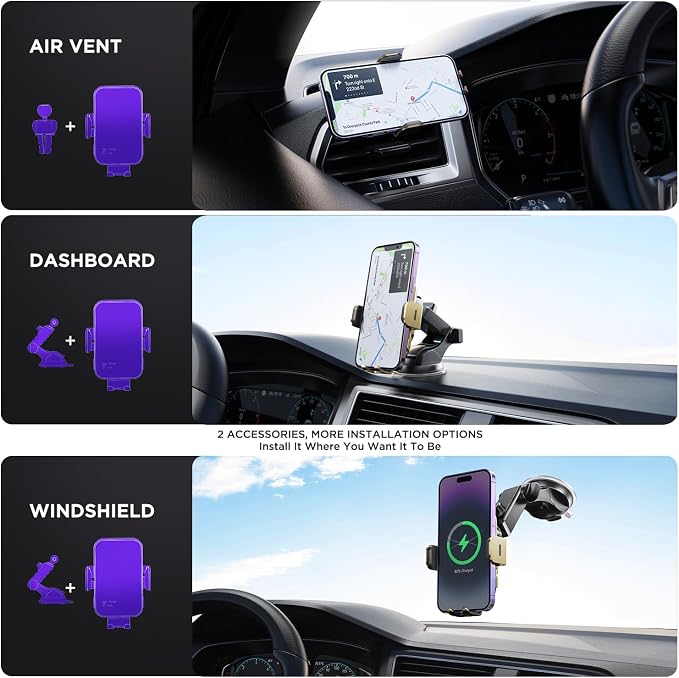 Wireless Car Charger, 【7 Colored RGB Backlit】 15W Auto Clamping Phone Holders - Image 6