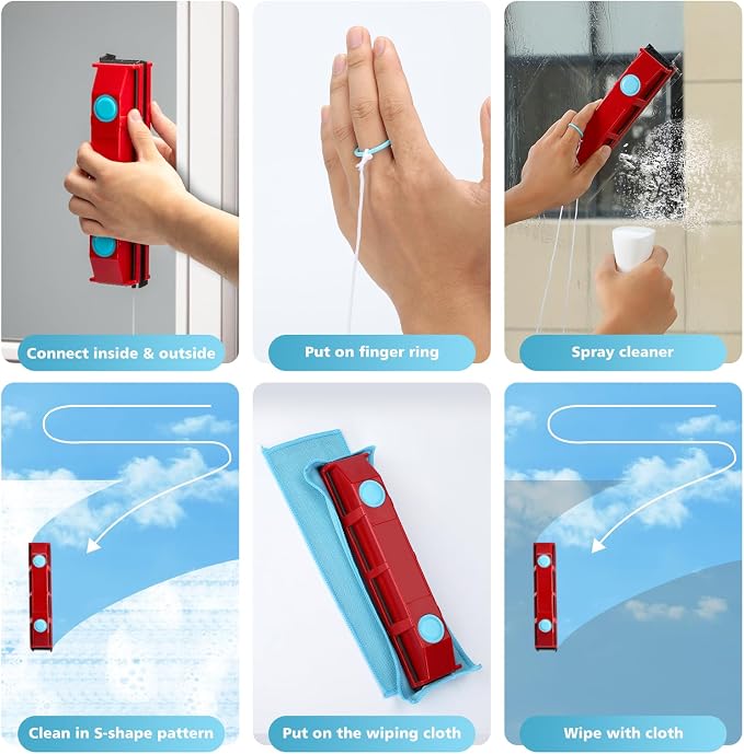 Magnetic Window Cleaner, 0.8"-1.1" Double Sided Window Glass Wiper Cleaning Tool - Image 6