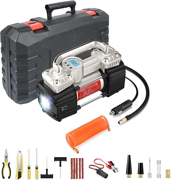 GSPSCN Digital Tire Inflator, Portable Toolbox 12V Air Compressor Pump Heavy by GSPSCN