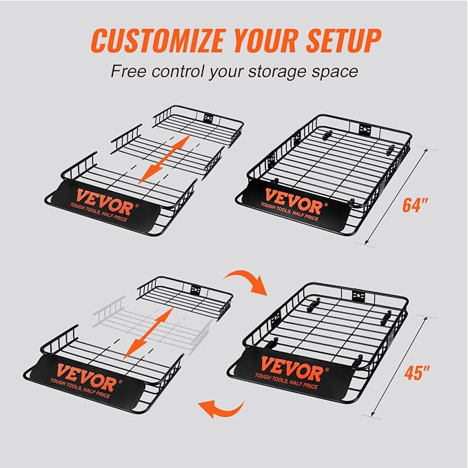 VEVOR Roof Rack Cargo Basket, Heavy-Duty Steel 200 LBS Capacity Universal Roof - Image 4