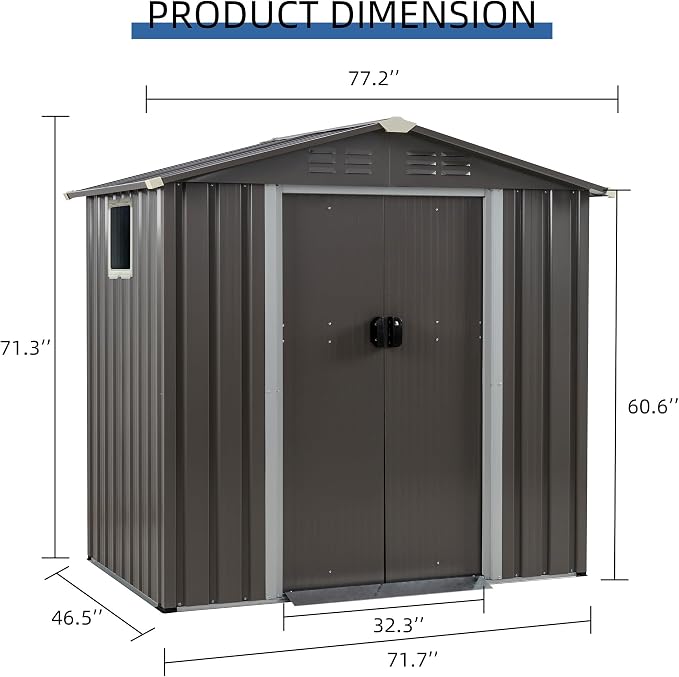 JYQAQA 6x4 FT Outdoor Garden Storage Shed, Waterproof Metal Garden Sheds - Image 2