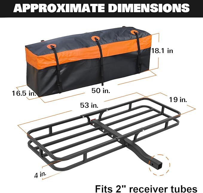 WEIZE Folding Hitch Mount Cargo Carrier Basket 53" X 19" + Waterproof Cargo Bag - Image 5