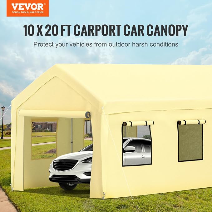 VEVOR Carport 10x20 ft Heavy Duty Canopy, Portable Garage Shelter - Image 2