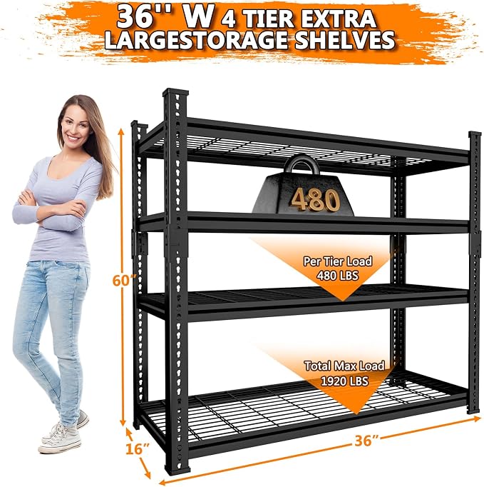 Storage Shelves Heavy Duty, 4-Tier Adjustable Metal Industrial Utility Shelf - Image 3
