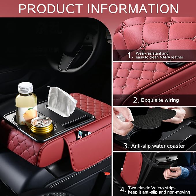 5 in 1 Car Armrest Storage Box for Center Console, Armrest Cushion Cover for Car - Image 3