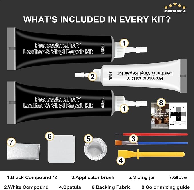 STARTSO WORLD Black Leather Repair Kit, Vinyl Repair kit - Image 2
