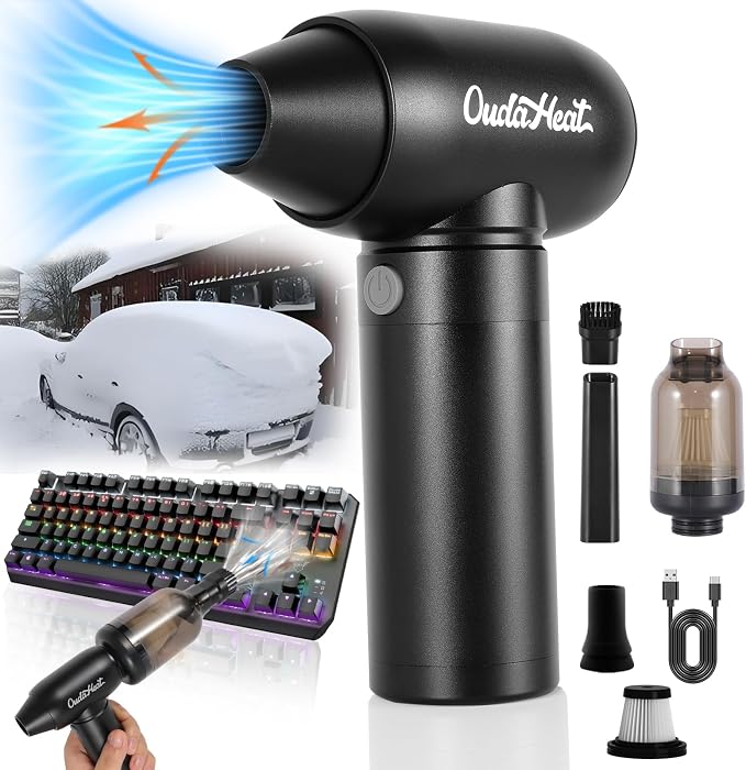 Air Duster Jet and Vacuum 2 in 1, 4 Gears Adjust, Rechargeable Portable by Oudaheat