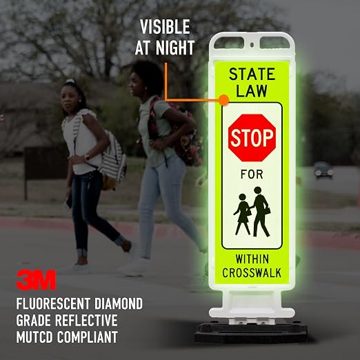 State Law Stop for Pedestrian in Crosswalk MUTCD R1-6a Sign, Double Sided 3M - Image 4