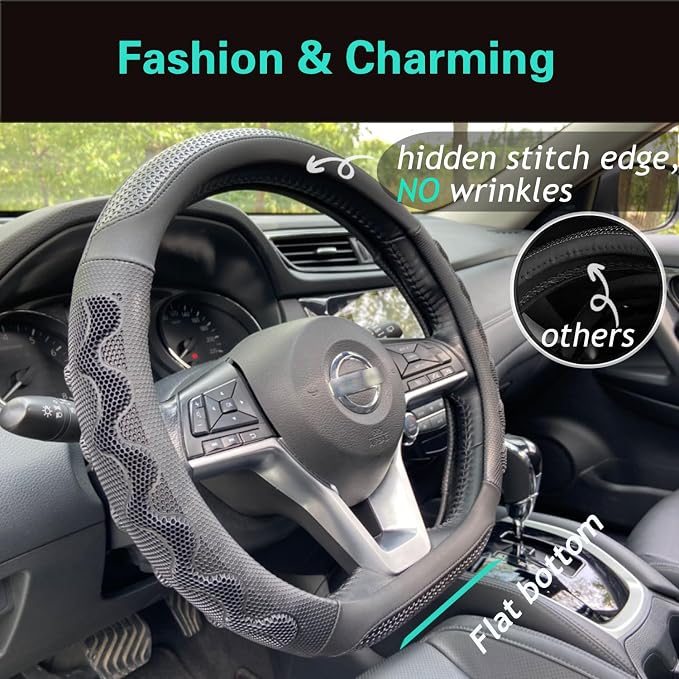 PINCTROT D Shaped 14 Inch Small Sized Steering Wheel Cover Great Grip - Image 2