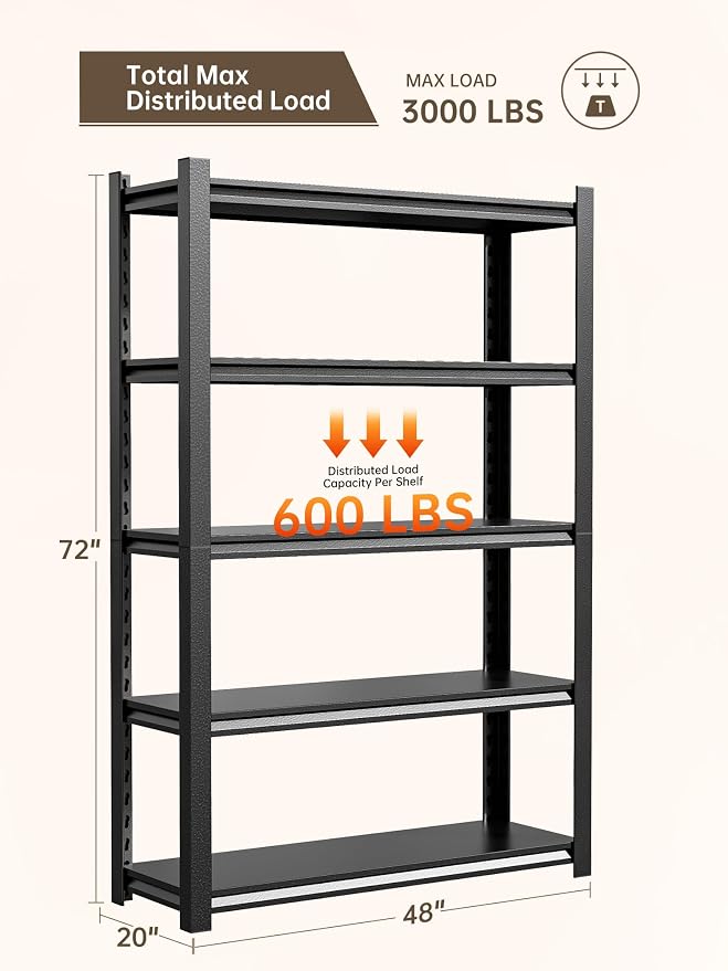JHYKHG 72" H Storage Shelves, 5-Tier Heavy Duty Garage Shelving, Adjustable - Image 2