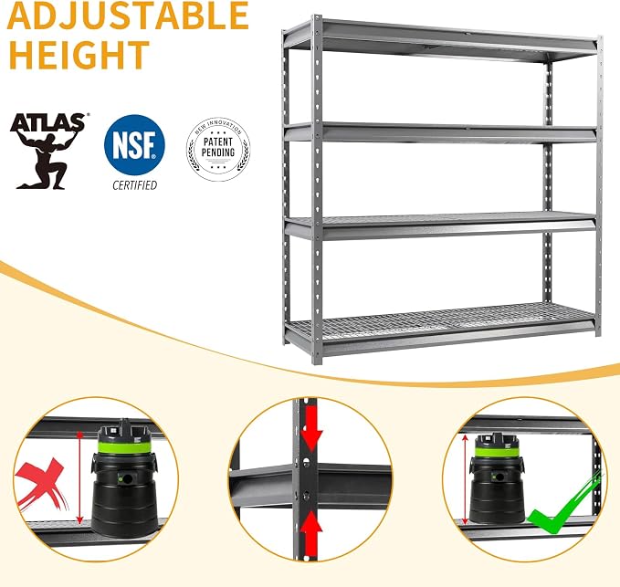 The Atlas 72" W Heavy Duty Garage Shelving Load 8000 Lbs, 4 Tier Metal Storage - Image 5