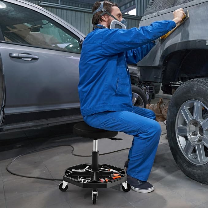 IRONMAX Rolling Mechanic Stool, Adjustable Shop Stool Creeper Seat - Image 2