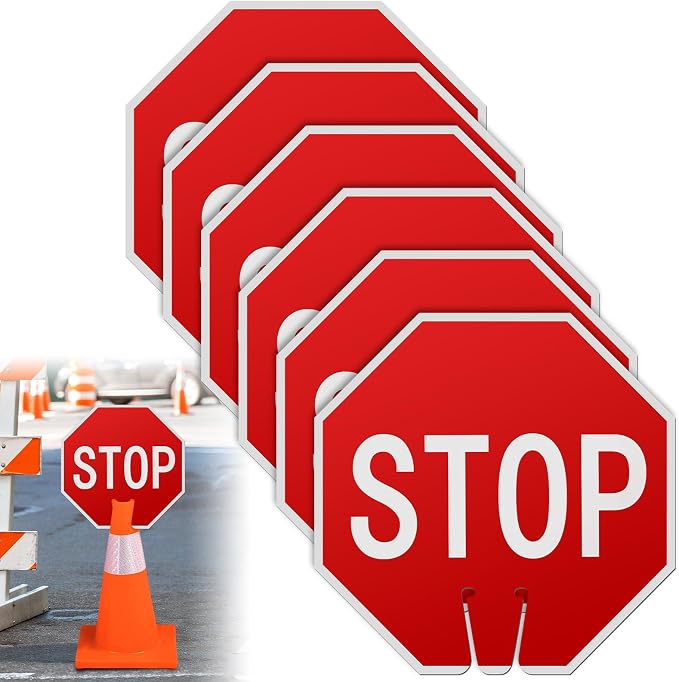 Geetery 6 Pcs Stop Signs 12 x 12 Inches PVC Traffic Cones Top Warning Signs by Geetery