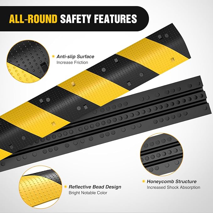 Nilight Rubber Speed Bump, 39.3" Heavy Duty 2 Channel Cable Protector Speed - Image 6