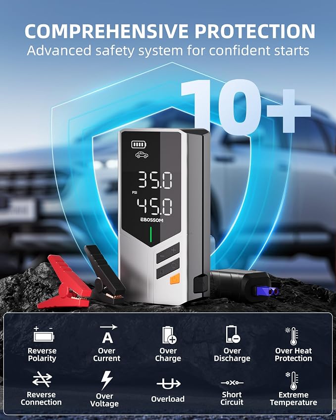 Portable Car Jump Starter with Air Compressor, 150PSI Tire Inflator with 44.4Wh - Image 5