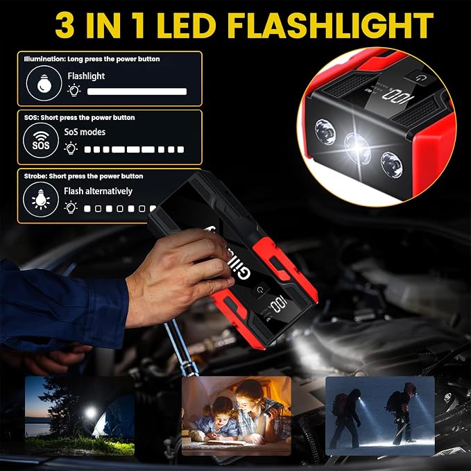 001B 3500A Car Jump Starter Battery Pack, 12V Car Charger Jump Starter Portable - Image 5