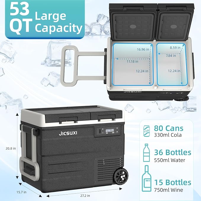 12 Car Refrigerator, 53Quart Dual Zone 12V Car Fridge Portable Freezer - Image 2