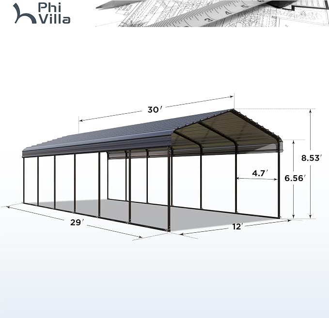 PHI VILLA 12'x30'x8.5 'Metal Carport - Image 6