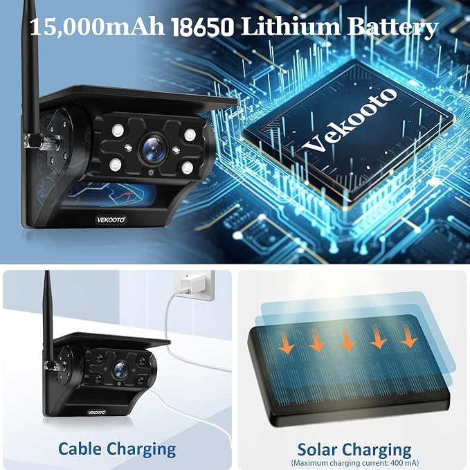 VEKOOTO Magnetic Solar Wireless Backup Camera VK7, 000mAh Rechargeable Camera - Image 6