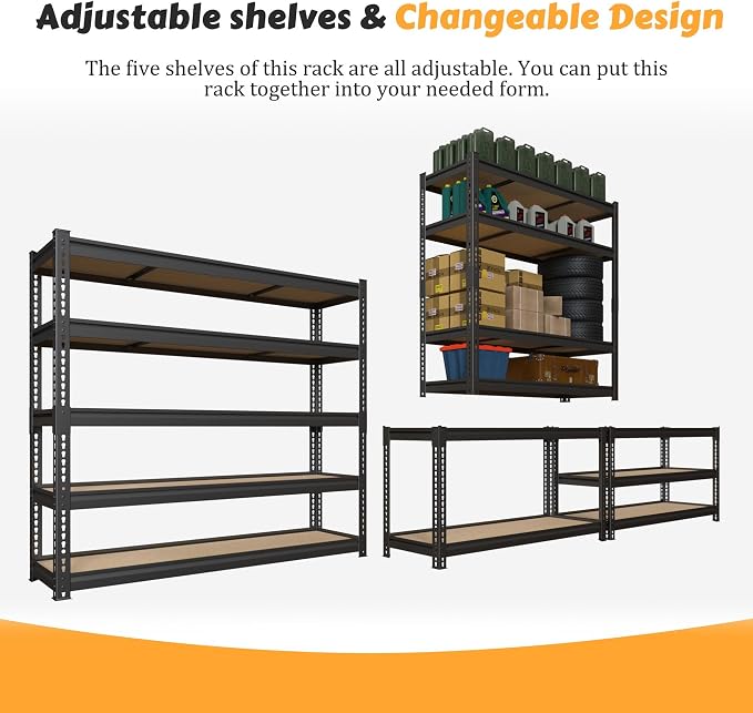 MUPATER 47.83" W x 23.82" D x 72.05" H Metal Storage Shelf, 5 Tier Adjustable - Image 4
