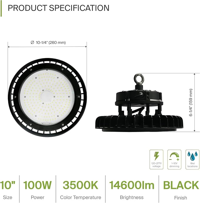 ASD LED High Bay UFO Light Fixture, Commercial Shop Lighting | Dimmable - Image 2
