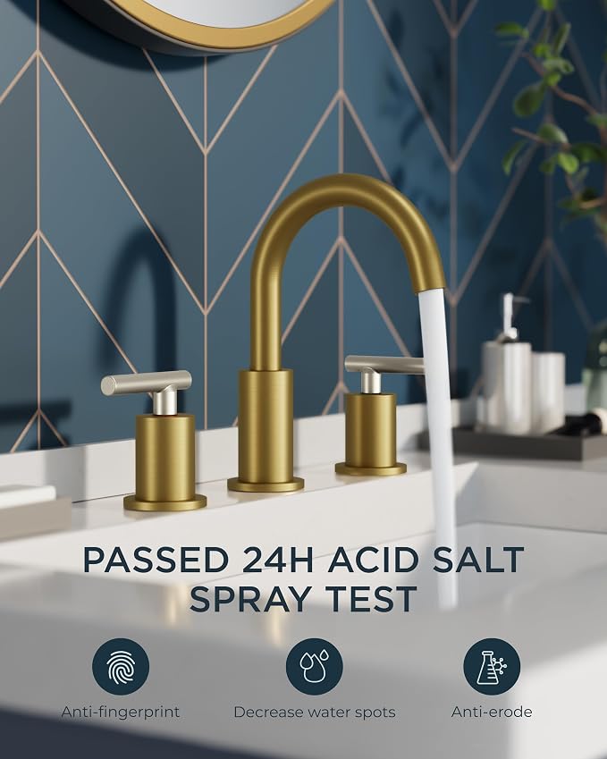 FORIOUS Brushed Nickel and Gold Bathroom Faucet 3 Hole, Lead-Free 8 in - Image 3