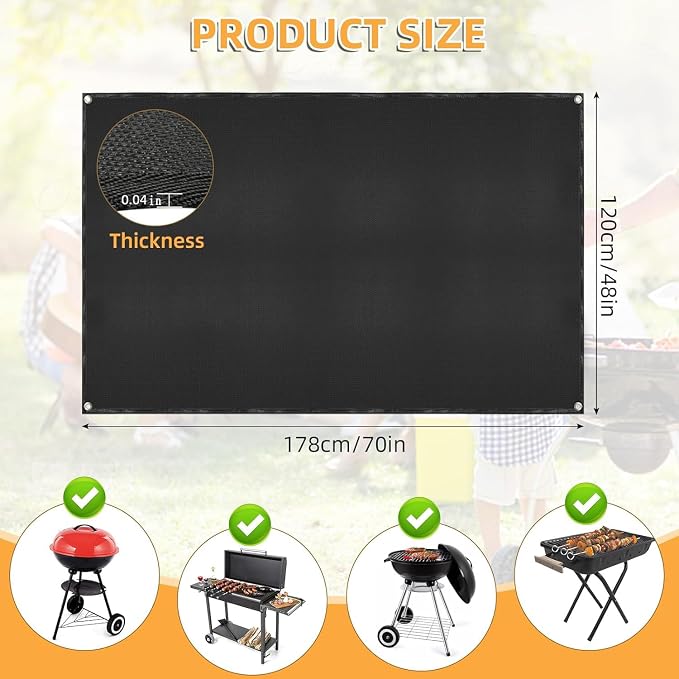 Under Grill Mat for Outdoor Grilling, 70 x 48 inches Double-Sided Fireproof - Image 2