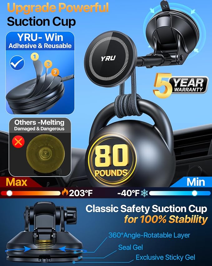 YRU Magnetic Phone Holder for Car【Patented & Super Magnet】 for MagSafe Car - Image 3