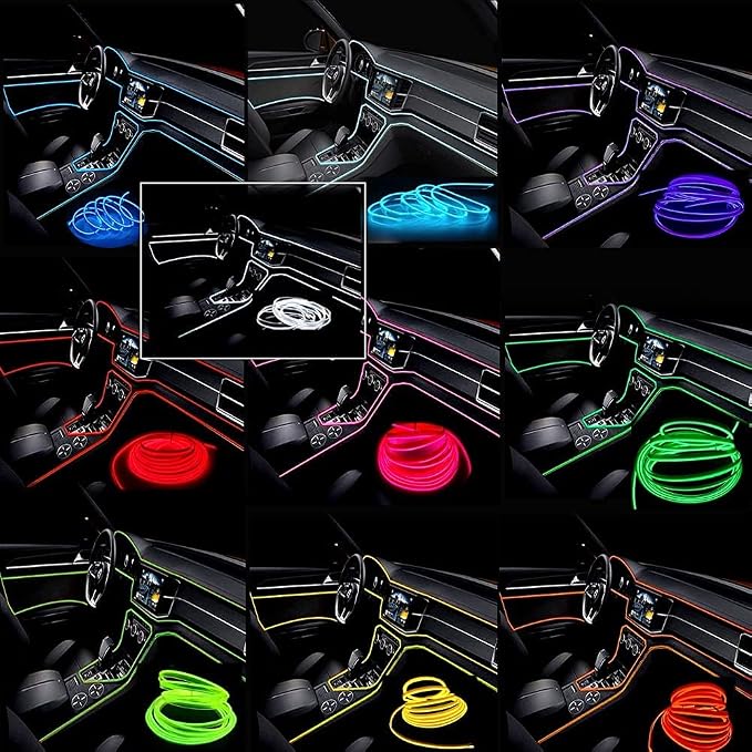 El Wire Ice Blue Interior Car LED Strip Lights, 2M Neon Wire USB 5V - Image 2