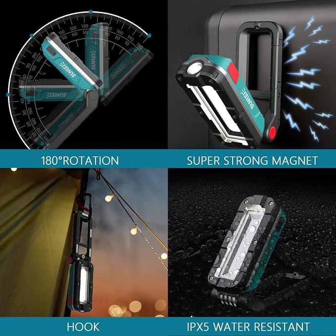 SUNREI LED Rechargeable Magnetic Work Lights COB Mechanic Lights, 1100 Lumens - Image 3