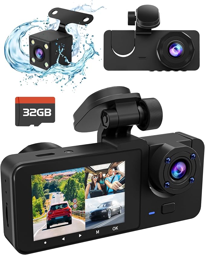 3 Channel Dash Cam, 4K+1080P Dash Cam Front and Rear Inside, Dash Camera by lensuge