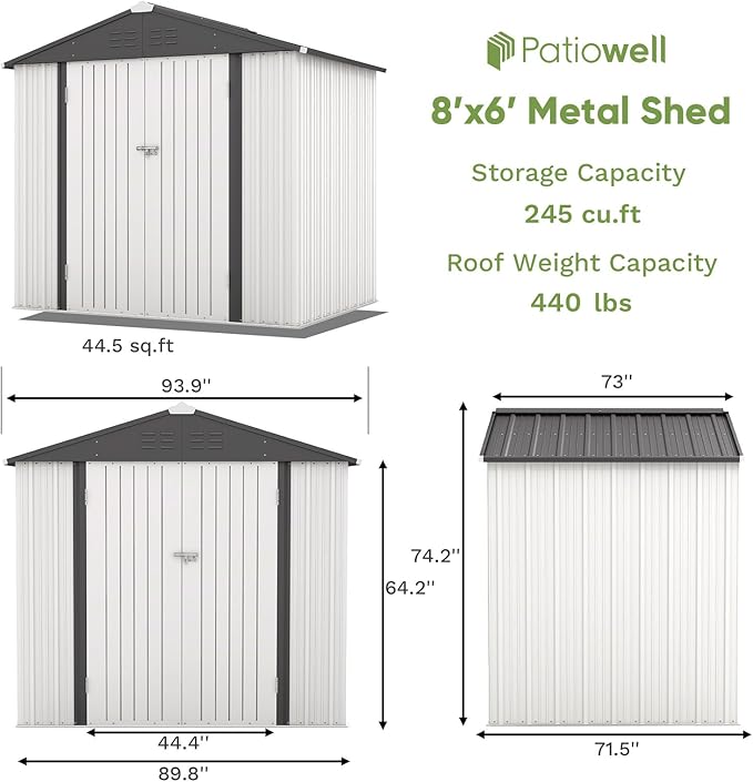 Patiowell Outdoor Storage Shed 8x6 FT, Garden Tool Storage Shed - Image 4