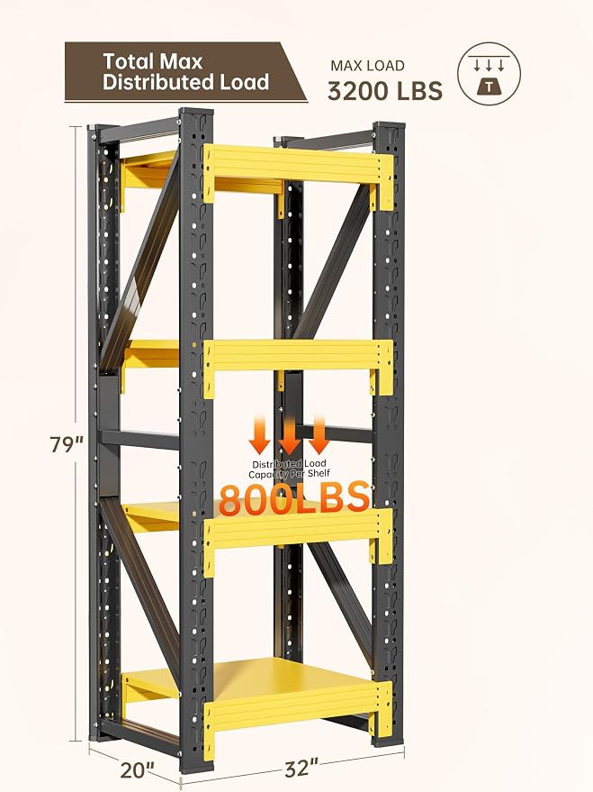 4-Tier Storage Shelves, Adjustable Industrial Metal Shelf System, 200lbs - Image 3