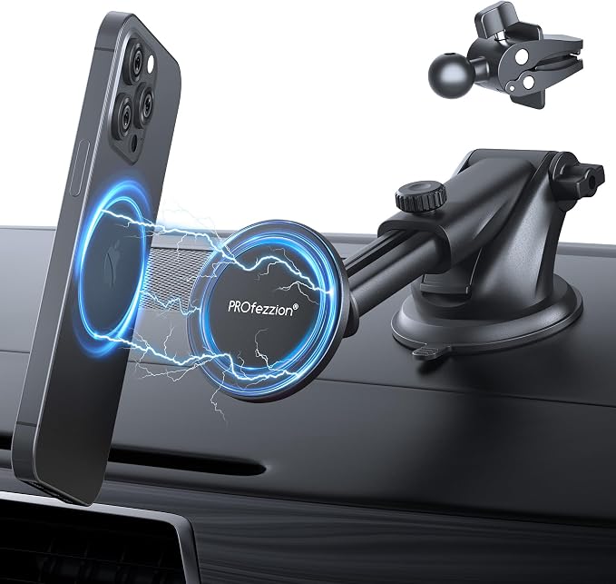 PROfezzion Suction Cup & Vent Clip Combo Magnetic Phone Holder Compatible by PROfezzion