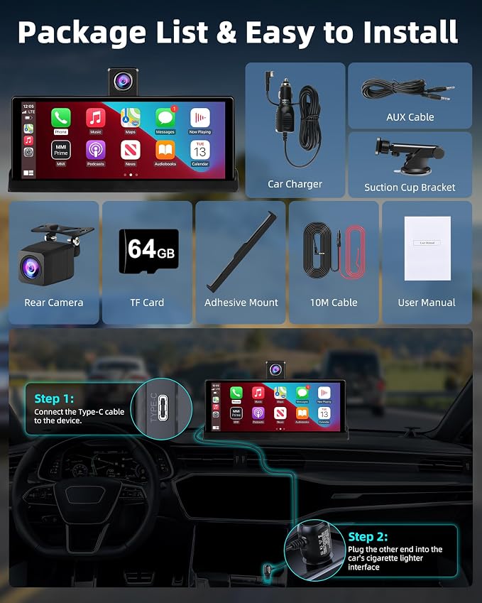 【350° Rotatable Lens】10.26''Wireless Apple CarPlay Screen - Image 9