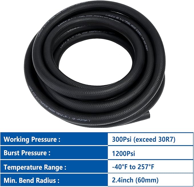 LokoCar Rubber Fuel Hose Line Push Lock 1/4" ID SAE 30R7 NBR 25ft 300PSI Black - Image 6