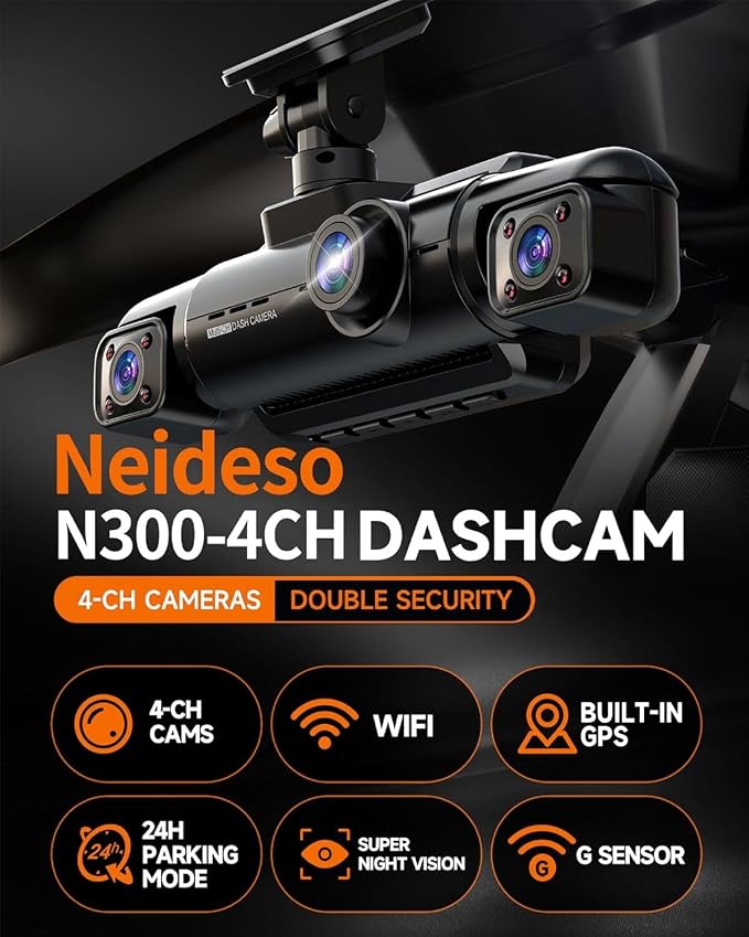 360° Dash Cam Front and Rear Inside, 4 Channel FHD 4 * 1080P, Wi-Fi GPS Voice - Image 3